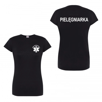 T-shirt - pielęgniarka, koszulka medyczna damska - czarna