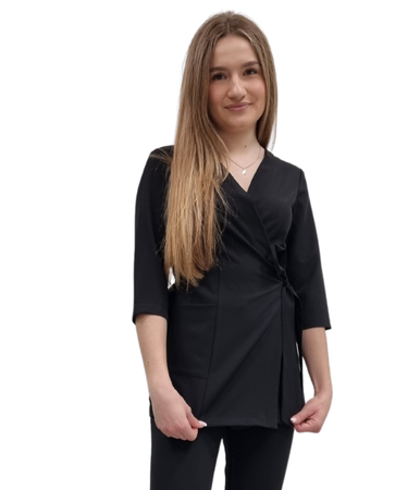 Bluza medyczna kopertowa tunika basic premium Czarny