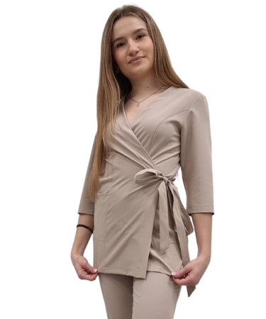 Bluza medyczna kopertowa tunika basic premium Beż