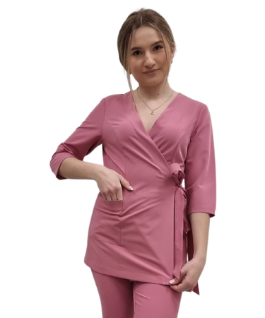 Bluza medyczna kopertowa tunika basic premium Brudny róż