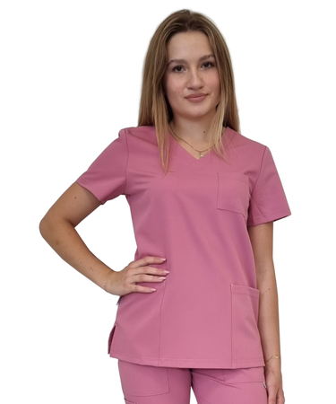 Bluza medyczna casual premium - brudny róż