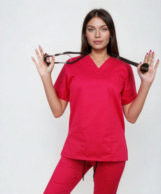 Bluza chirurgiczna medyczna damska - OLIVIA - amarant