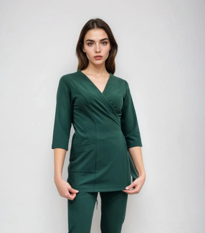 Bluza medyczna kosmetyczna - LISA - butelkowa zieleń