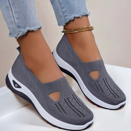 Buty damskie Sneakers oddychające z dzianiny MedLine Knit - ciemno szary