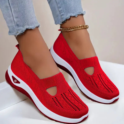 Buty damskie Sneakers oddychające z dzianiny MedLine Knit - czerwony Buty damskie Sneakers oddychające z dzianiny MedLine Knit - czerwony