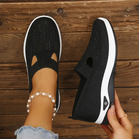Buty damskie Sneakers oddychające z dzianiny MedLine Knit - czarne Buty damskie Sneakers oddychające z dzianiny MedLine Knit - czarne