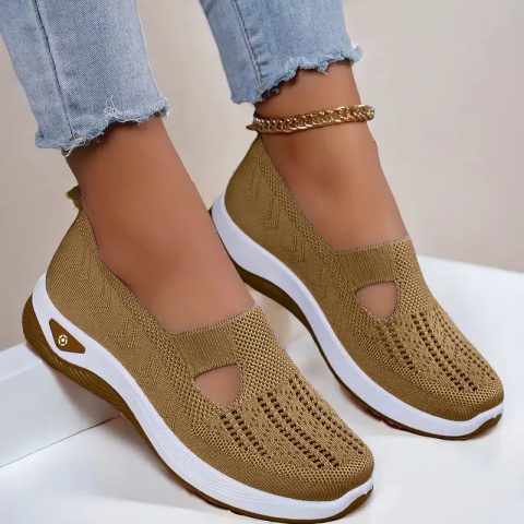 Buty damskie Sneakers oddychające z dzianiny MedLine Knit - khaki Buty damskie Sneakers oddychające z dzianiny MedLine Knit - khaki