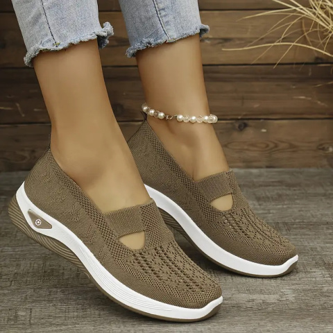 Buty damskie Sneakers oddychające z dzianiny MedLine Knit - khaki Buty damskie Sneakers oddychające z dzianiny MedLine Knit - khaki