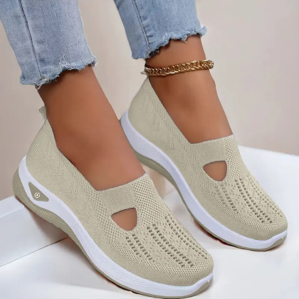 Buty damskie Sneakers oddychające z dzianiny MedLine Knit - beżowe