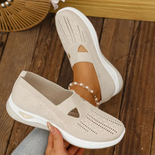 Buty damskie Sneakers oddychające z dzianiny MedLine Knit - beżowe