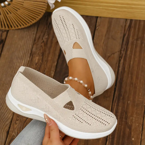 Buty damskie Sneakers oddychające z dzianiny - beżowe Buty damskie Sneakers oddychające z dzianiny - beżowe
