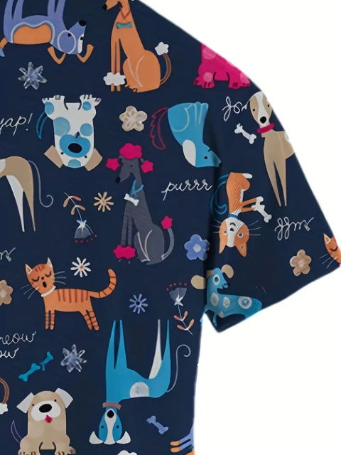 Bluza medyczna damska z nadrukiem piesków i kotków - ciemnoniebieski Bluza medyczna damska z nadrukiem piesków i kotków - ciemnoniebieski