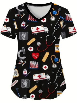 Bluza medyczna z mikroelastycznej dzianiny - czarna