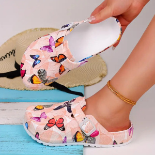 CuteSteps - Buty medyczne – Klapki dla Kobiet z uroczym nadrukiem Motylki - białe