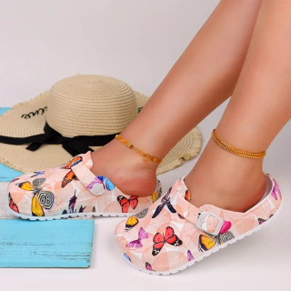 CuteSteps - Buty medyczne – Klapki dla Kobiet z uroczym nadrukiem Motylki - białe