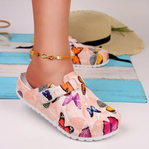 CuteSteps - Buty medyczne – Klapki dla Kobiet z uroczym nadrukiem Motylki - białe CuteSteps - Buty medyczne – Klapki dla Kobiet z uroczym nadrukiem Motylki - białe
