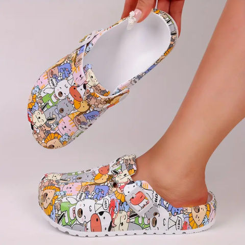CuteSteps - Buty medyczne – Klapki dla Kobiet z uroczym nadrukiem Zwierzaczki - białe CuteSteps - Buty medyczne – Klapki dla Kobiet z uroczym nadrukiem Zwierzaczki - białe