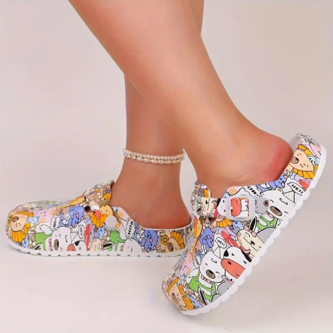 CuteSteps - Buty medyczne – Klapki dla Kobiet z uroczym nadrukiem Zwierzaczki - białe CuteSteps - Buty medyczne – Klapki dla Kobiet z uroczym nadrukiem Zwierzaczki - białe