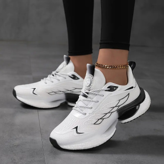 Damskie buty sportowe do biegania z poduszką powietrzną - czarno-białe