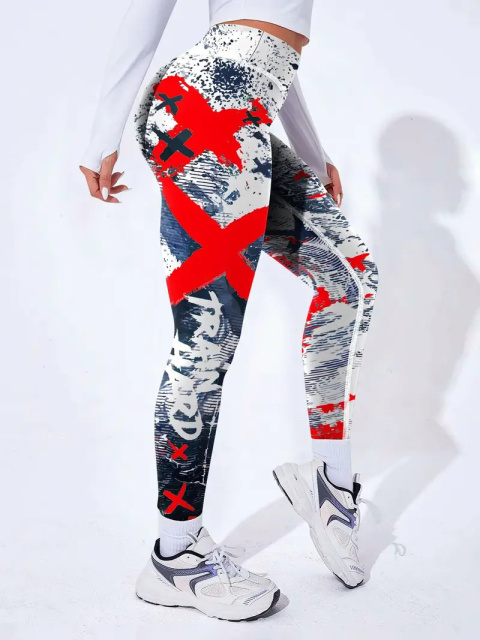 Damskie legginsy do jogi z wysokim stanem i nadrukiem - czerwone Damskie legginsy do jogi z wysokim stanem i nadrukiem - czerwone