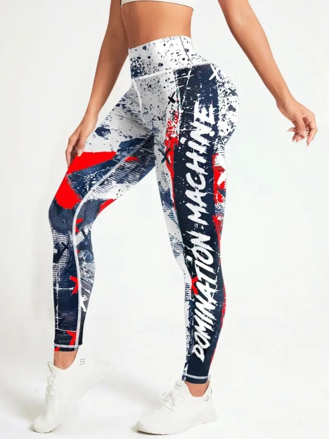 Damskie legginsy do jogi z wysokim stanem i nadrukiem - czerwone Damskie legginsy do jogi z wysokim stanem i nadrukiem - czerwone