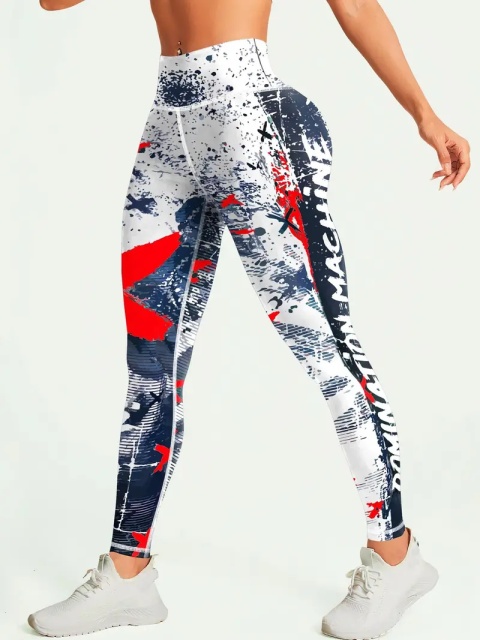 Damskie legginsy do jogi z wysokim stanem i nadrukiem - czerwone Damskie legginsy do jogi z wysokim stanem i nadrukiem - czerwone