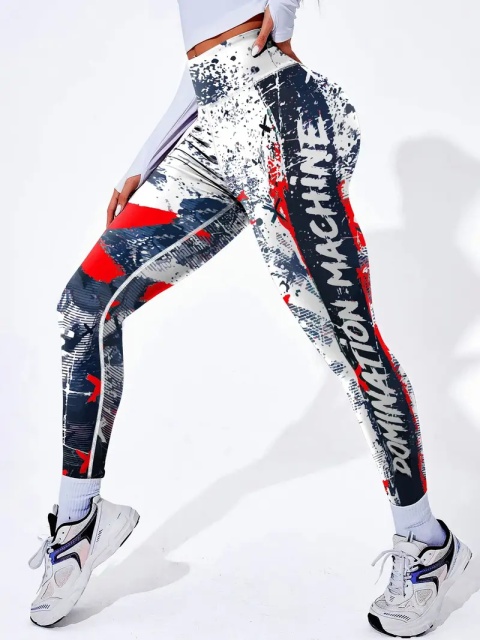 Damskie legginsy do jogi z wysokim stanem i nadrukiem - czerwone Damskie legginsy do jogi z wysokim stanem i nadrukiem - czerwone