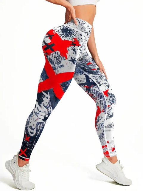 Damskie legginsy do jogi z wysokim stanem i nadrukiem - czerwone Damskie legginsy do jogi z wysokim stanem i nadrukiem - czerwone