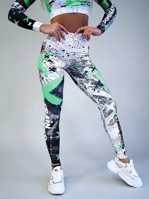Damskie legginsy do jogi z wysokim stanem i nadrukiem - jasny zielony Damskie legginsy do jogi z wysokim stanem i nadrukiem - jasny zielony