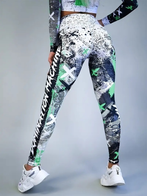 Damskie legginsy do jogi z wysokim stanem i nadrukiem - jasny zielony Damskie legginsy do jogi z wysokim stanem i nadrukiem - jasny zielony