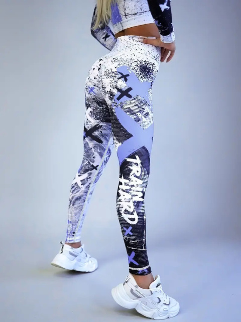 Damskie legginsy do jogi z wysokim stanem i nadrukiem - jasny fiolet Damskie legginsy do jogi z wysokim stanem i nadrukiem - jasny fiolet