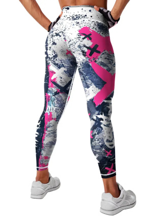 Damskie legginsy do jogi z wysokim stanem i nadrukiem - różowe