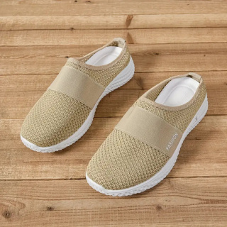 Damskie tenisówki slip-on BreezeStep White z oddychającą siateczką - beżowe