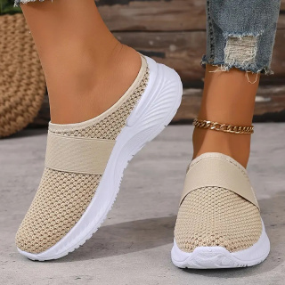 Damskie tenisówki slip-on BreezeStep White z oddychającą siateczką - beżowe