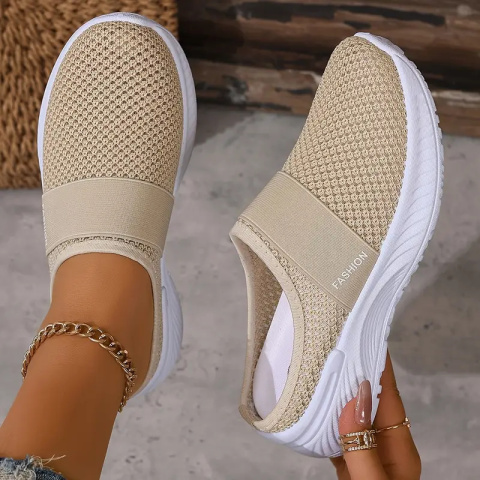 Damskie tenisówki slip-on BreezeStep White z oddychającą siateczką - beżowe Damskie tenisówki slip-on BreezeStep White z oddychającą siateczką - beżowe