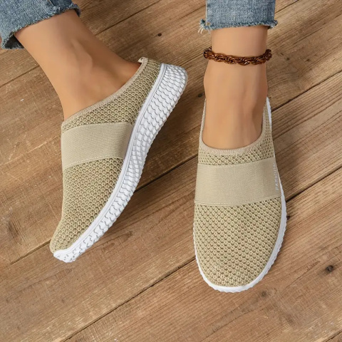 Damskie tenisówki slip-on BreezeStep White z oddychającą siateczką - beżowe Damskie tenisówki slip-on BreezeStep White z oddychającą siateczką - beżowe