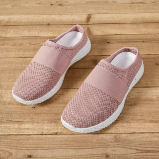 Damskie tenisówki slip-on BreezeStep White z oddychającą siateczką - różowe