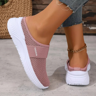 Damskie tenisówki slip-on BreezeStep White z oddychającą siateczką - różowe