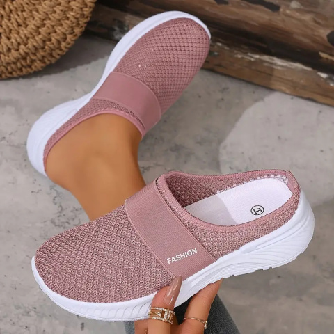 Damskie tenisówki slip-on BreezeStep White z oddychającą siateczką - różowe Damskie tenisówki slip-on BreezeStep White z oddychającą siateczką - różowe