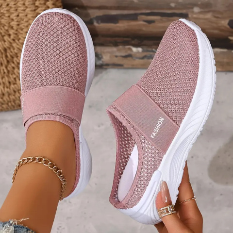 Damskie tenisówki slip-on BreezeStep White z oddychającą siateczką - różowe Damskie tenisówki slip-on BreezeStep White z oddychającą siateczką - różowe