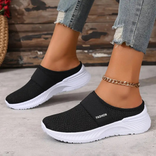 Damskie tenisówki slip-on BreezeStep White z oddychającą siateczką - czarne