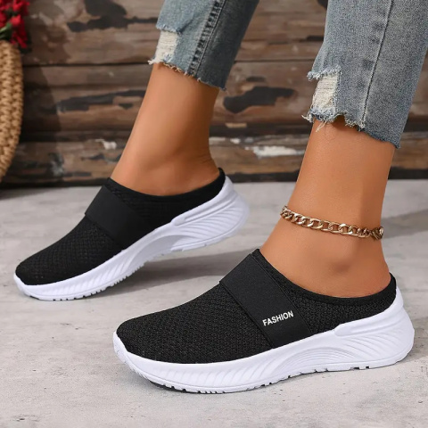Damskie tenisówki slip-on BreezeStep White z oddychającą siateczką - czarne Damskie tenisówki slip-on BreezeStep White z oddychającą siateczką - czarne