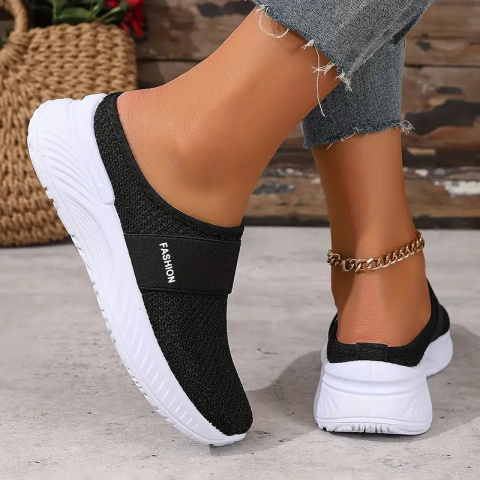 Damskie tenisówki slip-on BreezeStep White z oddychającą siateczką - czarne Damskie tenisówki slip-on BreezeStep White z oddychającą siateczką - czarne