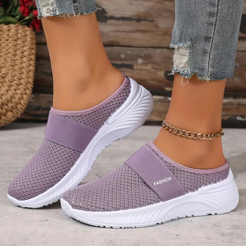 Damskie tenisówki slip-on BreezeStep White z oddychającą siateczką - fioletowe Damskie tenisówki slip-on BreezeStep White z oddychającą siateczką - fioletowe