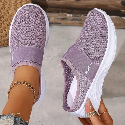 Damskie tenisówki slip-on BreezeStep White z oddychającą siateczką - fioletowe Damskie tenisówki slip-on BreezeStep White z oddychającą siateczką - fioletowe