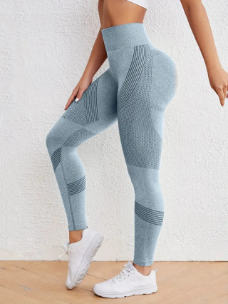 FlexCore – bezszwowe legginsy sportowe z wysokim stanem Szybkoschnące, rozciągliwe spodnie do jogi i fitnessu - niebieskie