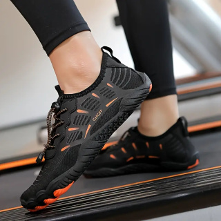 BareLite Flex – damskie oddychające buty barefoot antypoślizgowe - czarno - pomarańczowe