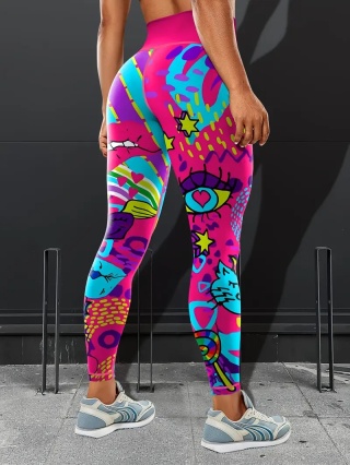 Legginsy do jogi z wysokim stanem graffiti - różowe