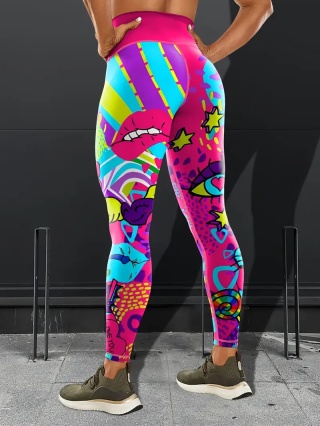 Legginsy do jogi z wysokim stanem graffiti - różowe