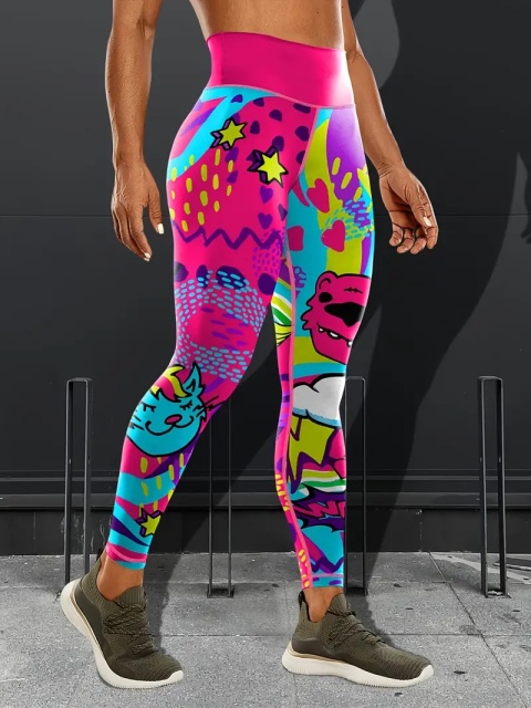 Legginsy do jogi z wysokim stanem graffiti - różowe Legginsy do jogi z wysokim stanem graffiti - różowe
